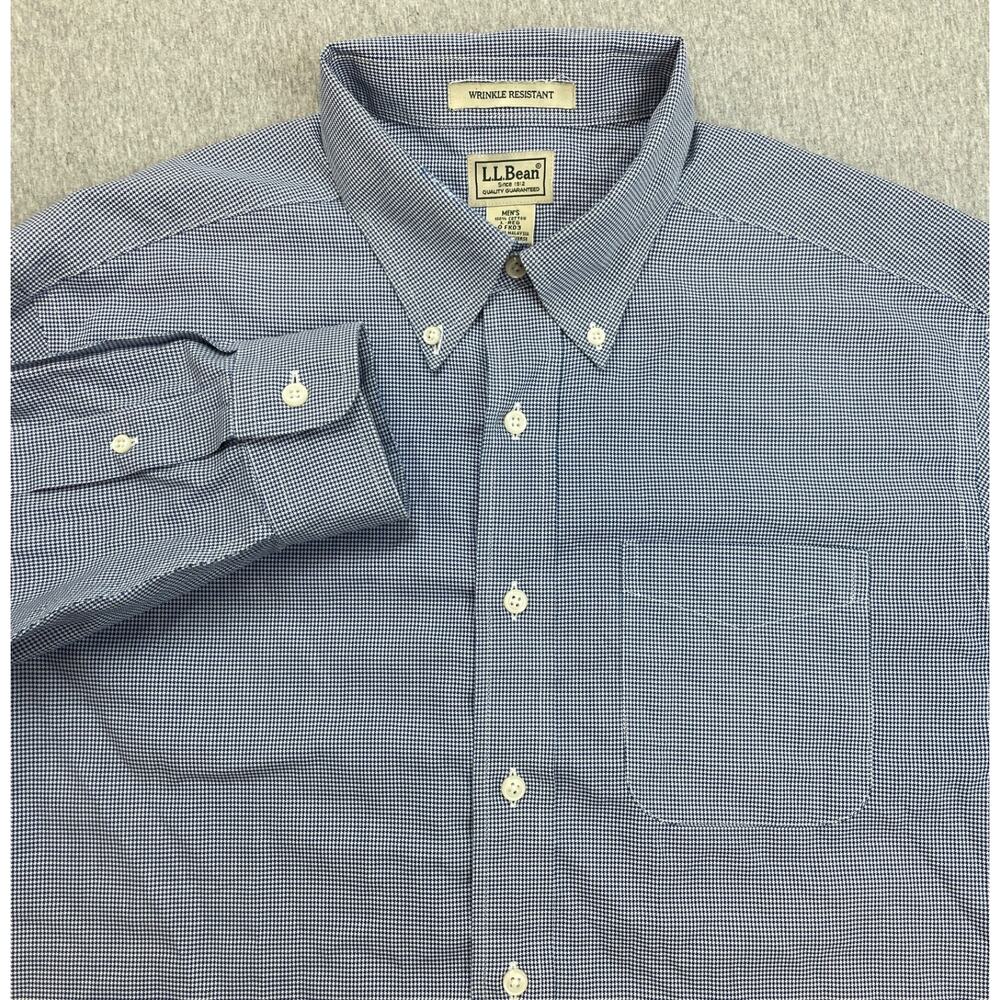 LL Bean Shirt Mens Large Regular 100% Cotton Wrinkle Resistant Button-Down